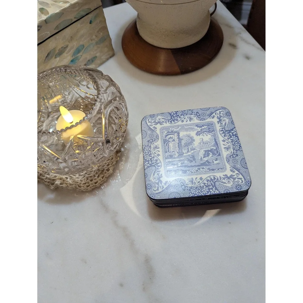 Pimpernel Blue Italian Coasters Set of 6 Cork Back Drink Coasters